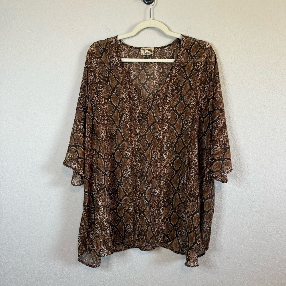 Show Me Your Mumu Brown Black Animal Print V Neck Lightweight Sheer Cover Up